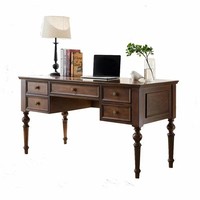 Bureau d'ordinateur multifonctionnel en bois massif à cinq tiroirs, style campagnard américain, pour bureau à domicile, design moderne et vintage