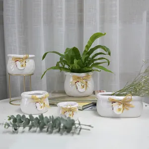 High Quality Garden Decor Natural Ceramic Glazed Plant Flower Pot With Rooster Design