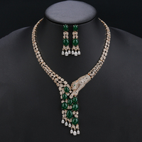 Ensemble collier et boucles d'oreilles de haute qualité à motif léopard, zircon cubique unique, accessoire de fête parfait pour femmes, en cuivre - CN11216