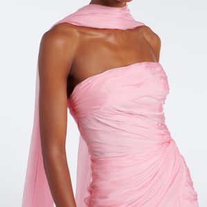 2027 <span class=keywords><strong>Robe</strong></span> longue élégante en mousseline drapée pour femme, bustier, froncée, à fente haute, avec traîne et décolleté foulard, pour soirée formelle, mariage, invitée ou bal <span class=keywords><strong>de</strong></span> promo - Product Image 2