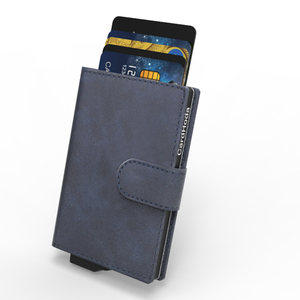 Unisex Genuine Leather Short Bifold <b>Wallet</b> With <b>RFID</b> <b>Blocking</b> Card Holder Money Clip Snap Closure Canvas Lining - Product Image 6