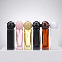 Flacon cylindrique en verre de luxe de haute qualité pour parfum 30 ml, avec bouchon à vis coloré mat à brume fine, rechargeable, pour sérum de soin de la peau, en stock