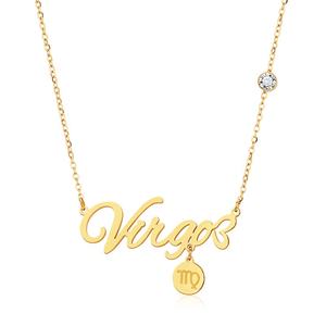 Collier personnalisé en acier inoxydable, 12 signes <span class=keywords><strong>du</strong></span> zodiaque, astrologie, <span class=keywords><strong>Horoscope</strong></span>, lettre, Logo, breloques en cristal, chaîne en or pour femmes - Product Image 4