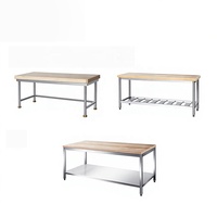 Mesa de Trabajo de Acero Inoxidable con Superficie de Madera para Carnicería, Restaurante, Hotel, Cantina, Procesamiento de Masa