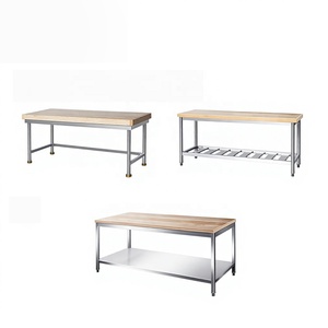 Plan de travail en acier inoxydable et <span class=keywords><strong>bois</strong></span> avec plateau en <span class=keywords><strong>bois</strong></span> pour boucherie, restaurant, hôtel, cantine, préparation de pâtes et transformation de la pâte - Product Image 6