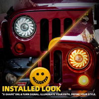 Pour les modèles Wrangler JK/JKU/TJ/LJ de 1996 à 2017, phares avant ronds de 7 pouces en forme de pétale, blancs avec feux de jour (DRL) et clignotants ambrés, paires d'unités