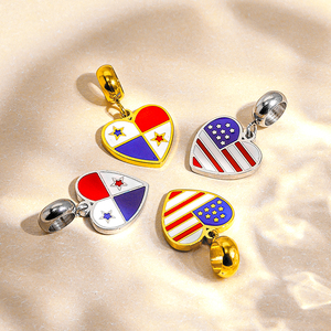 Liontin jimat baja tahan karat bendera Amerika ornamen jimat Enamel patriotik berbentuk hati jimat 18k liontin halus berlapis emas - Product Image 3