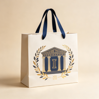 Sac de shopping écologique haut de gamme avec logo personnalisé imprimé, poignées en ruban, style inspiré de la mythologie