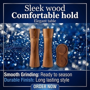 Elegant <strong>Modern</strong> Set of 2 Acacia Wooden Salt and <strong>Pepper</strong> Mills Cleaning Brush and Spoon Dry Herb Wood <strong>Pepper</strong> Grinders - Product Image 6