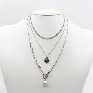 New Trendy simple Greco- Roman Style Coin Layered Necklace Luxury sliver plating Necklace Vintage Elegant Necklace