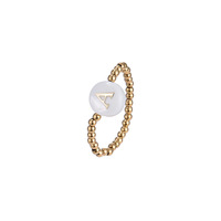 New Fashion Edelstahl perle Elastische Ringe Hochwertige natürliche Süßwassers chale Dould-Side Öltropfen kleber 26 Buchstaben Ring