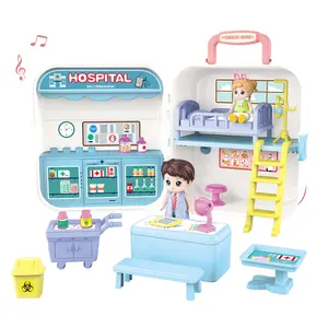 Juego de simulación de médico para niños, casa de juego musical de hospital, Escena de estación de primeros auxilios, juego de simulación, cofre médico con maleta