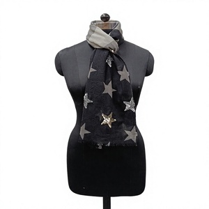 Women Reversible <b>Wool</b> <b>Scarf</b> Long Star Pattern Geometric Print Glitter Detail Winter Accessory - Product Image 1