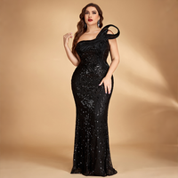 Robe de soirée sirène noire à sequins grande taille, asymétrique à une épaule, avec grand nœud, pour cérémonie et concours, sur mesure, longueur ras du sol