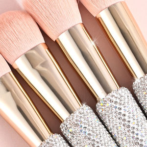 Set alat kuas rias warna-warni berlian kristal, 15 buah aplikasi mata wajah gagang berkilau berlian imitasi merah muda wanita - Product Image 3