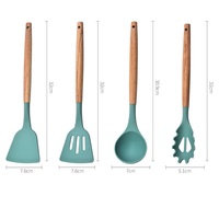 Prix Bas Ustensiles de Cuisine Antiadhésifs, Ensemble de 12 Cuillères en Silicone à Manche en Bois, Outils de Cuisson Multicolores