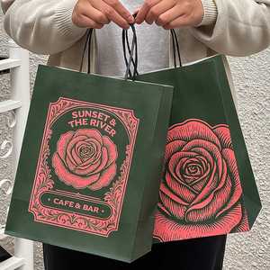 Custom Printed Logo Eco-Friendly Biodegradable Handle Bag Coffee Food Takeout Kraft Paper Shopping Bags Packaging - Product Image 6