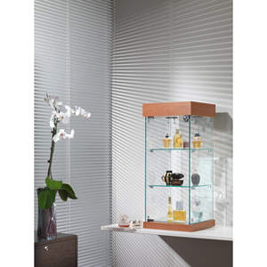 Vitrina Moderna de Mostrador con Vidrio Templado de 35 cm de Ancho, Puerta con Cerradura e Iluminación Halógena, Acabado Gris Claro - Product Image 1