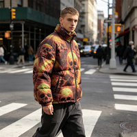 Blouson matelassé pour homme à imprimé crâne intégral, col montant, fermeture éclair, coupe oversize, résistant au vent, chaud, streetwear, hiver, manteau graphique personnalisé