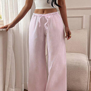 Pantaloni Casual Estivi Rosa a Gamba Larga, <span class=keywords><strong>Vita</strong></span> Elastica <span class=keywords><strong>Bassa</strong></span>, Vestibilità Ampia, Lavati, Traspiranti e Comodi - Vendita all'Ingrosso - Product Image 5