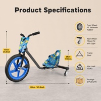 Drift Trike pour Enfants, Véhicule de Drift à Grandes Roues, Pneu Avant Gonflable de 16 Pouces, PU Léger de 70 mm, Cadre Réglable, 100 kg, Électronique Moderne