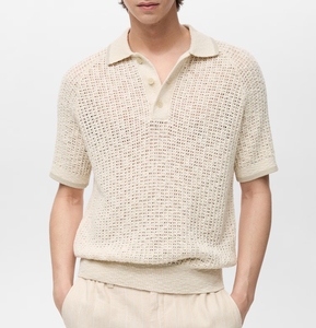 LOGOTIPO personalizado Casual Solto Cor Sólida Manga Curta Openwork Knit Algodão Polo para Homens - Product Image 1