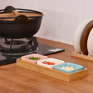 Juego de vajilla de lujo para aperitivos y frutas, Set de platos de postre con bandeja de cerámica de bambú, aperitivos y dulces - Product Image 4