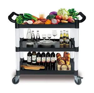 Commercial Plastic Service Cart Food Serving Trolley Black/Gray Color Plastic Food Serving Trolley for Restaurant