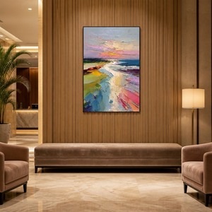 Dipinto a Olio Astratto Personalizzato su Tela, Tramonto sulla Costa Rosa Viola Blu, Arte Murale a Impasto per Soggiorno e Arredamento Casa - Product Image 4