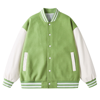 Blouson de baseball unisexe en gros avec manches en cuir PU, couleur unie, coupe ample, décontracté