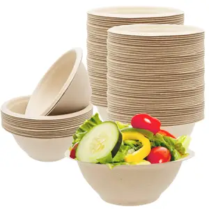 Disposable Biodegradable Food Paper Bowl Kraft Paper Bowl Restaurant Takeout Salad Hot Soup Dessert Oval Bagasse Paper Bowl