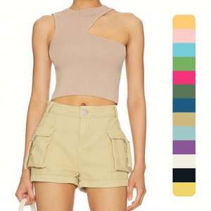 Chaleco de Verano Corto de Algodón 100% Transpirable con Colores Personalizados, de Un Solo Hombro, Más Vendido, con Dobladillo Irregular y Hilo Elástico - Product Image 1