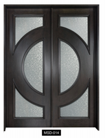 Porte d'entrée de luxe en acajou/noyer massif sculptée à la main, finition teintée sur mesure, panneau de verre double vitrage, porte extérieure