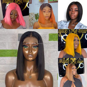 14 pouces 2.5x2 avant dentelle os droit Bob perruque de <span class=keywords><strong>cheveux</strong></span> synthétiques point culminant partie centrale simulé cuir chevelu perruque haute température - Product Image 2