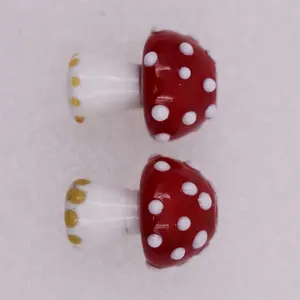 17 * 20毫米花式穆拉诺艺术玻璃红色蘑菇珠 2毫米孔