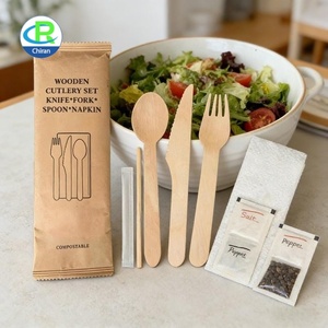 Juego de Cubiertos Desechables de Madera Personalizados de Fábrica con Logotipo Personalizado, Servilleta, Palillo y Toallita Húmeda Incluidos, Ecológico para Empresas y Marcas - Product Image 3