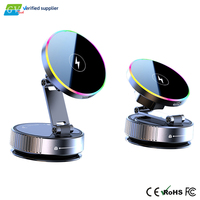 Support de téléphone portable magnétique pour tableau de bord de voiture avec ventouse flexible à surface brillante en verre, rotation à 360°, lumière RGB K5