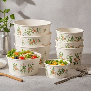 Eco-friendly Take Away Paper Food <b>Container</b> Bowl Disposable Food Paper Fruit Kraft Paper Salad Bowl With Lid - Product Image 5