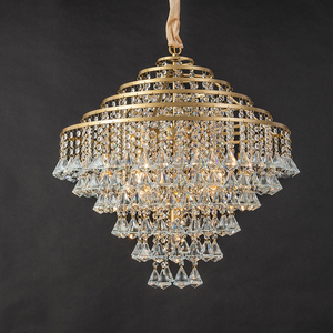 Crystal Chandelier Gold Finish E26 Bulb <b>Base</b> 3500K Warm White LED Adjustable Height 5-Year Warranty Drum Shape Pendant Light - Product Image 2
