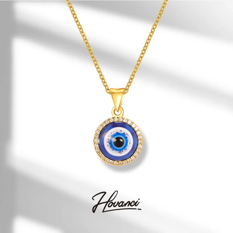 HOVANCI Blue CZ Turkish Devil Evils Eye Choker Necklace 03 Non Tarnish Stainless Steel Chain Necklaces