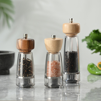 Moulin à sel et poivre manuel en plastique avec moulin en céramique, réglable, avec couvercle transparent ou en bois, pour épices de cuisine