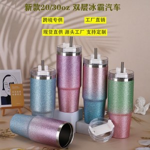 Vaso de acero inoxidable de 20 cm con aislamiento al vacío, taza de café de viaje con pajita y asa para uso en exteriores - Product Image 5