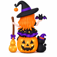 Décoration gonflable d'Halloween sur citrouille avec chat noir, chauve-souris et balai, pour extérieur, jardin, pelouse, fête, vacances