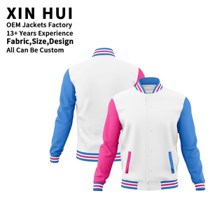 Custom Logo <b>Patchwork</b> Varsity Winter <b>Jacket</b> Contrast Color Striped Rib Unisex Casual College Style Polyester/Cotton - Product Image 1