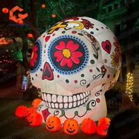 Squelette gonflable d'Halloween, tête de zombie gonflable avec lumière LED pour décoration de festival