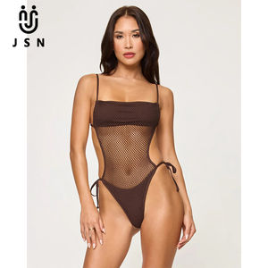 JSN 2026 Maßgeschneiderter Neuer Design-Mesh-Einteiler-Badeanzug für Damen, Sexy Einfarbiger Triangel-Badeanzug für den Urlaub, Rückenfreier Bikini - Product Image 1
