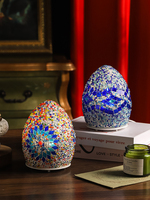 Portable Rechargeable LED Turkiye abat-jour en forme d'oeuf Style marocain lampe de Table en verre chambre rotative mosaïque veilleuse