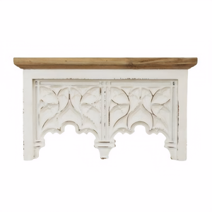 INNOVA Home Rustic Antique Distressed White Carved MDF <b>Wood</b> Floating Artistic Vertical Design Wall Mounted Detachable <b>Shelves</b> - Product Image 1