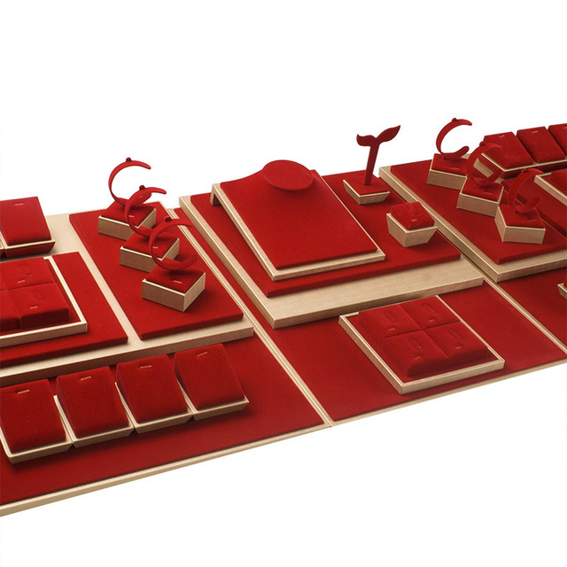 Jewelry Ring Organizer Velvet Display Case Red Jewelry Storage Tray Multiple Earring Ring Necklace Holder Props for Shows