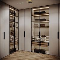 Armoire à portes coulissantes en verre sur mesure sans poignées |   Armoire de rangement moderne et élégante pour chambre à coucher, portes en verre transparent, grande capacité
